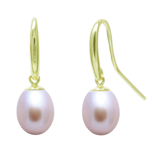 9ct Yellow Gold 7.5-8Mm Cultured Freshwater Pink Pearl Drop Earrings