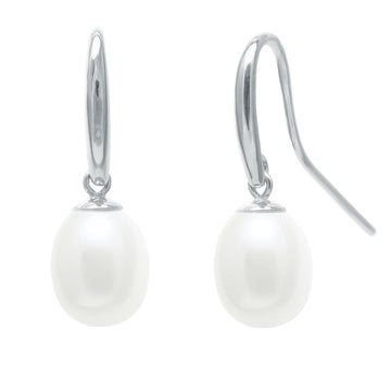 Silver White 7.5-8Mm Cultured Freshwater Pearl Drop Earrings