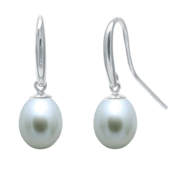 Silver Grey 7.5-8Mm Cultured Fresh Water Pearl Drop Earrings