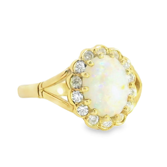 18ct Yellow Gold Opal & Diamond Cluster Ring