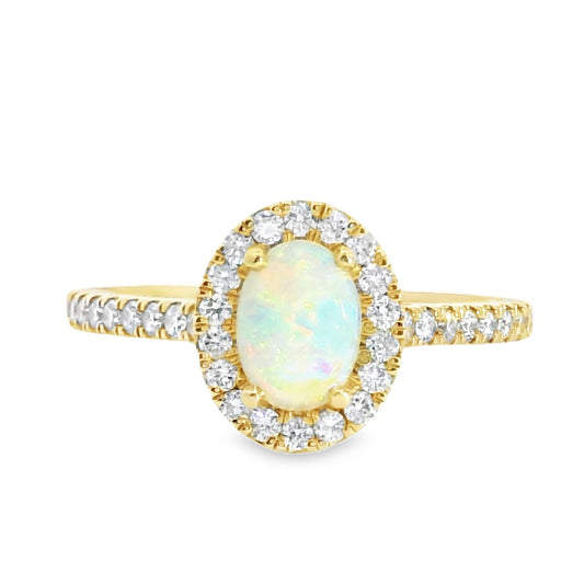 18ct Yellow Gold Oval Opal & Diamond Cluster Ring