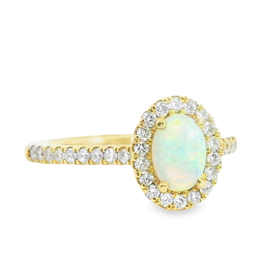 18ct Yellow Gold Oval Opal & Diamond Cluster Ring