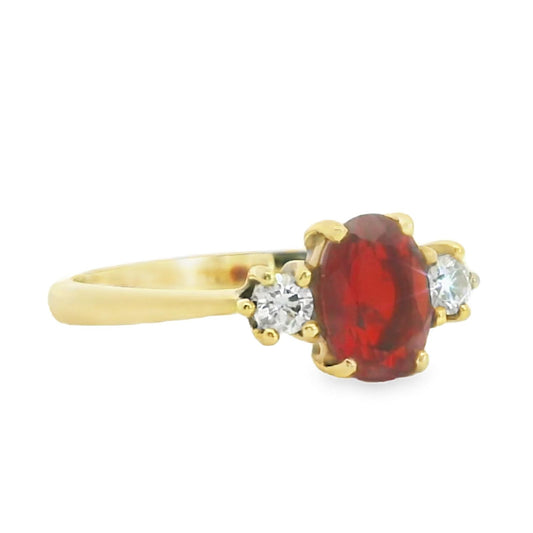 18ct Yellow Gold Fire Opal & Diamond Trilogy Ring