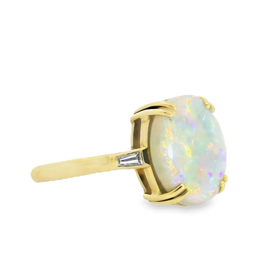 18ct Yellow Gold Opal  & Diamond Trilogy Ring