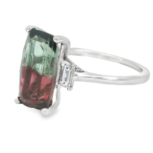 18ct White Gold Watermelon Tourmaline & Diamond Ring