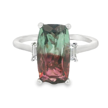 18ct White Gold Watermelon Tourmaline & Diamond Ring