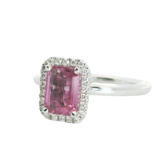 18ct White Gold Pink Sapphire & Diamond Halo Cluster Ring