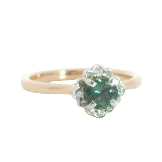 18ct Rose Gold Teal Sapphire & Diamond Cluster Ring