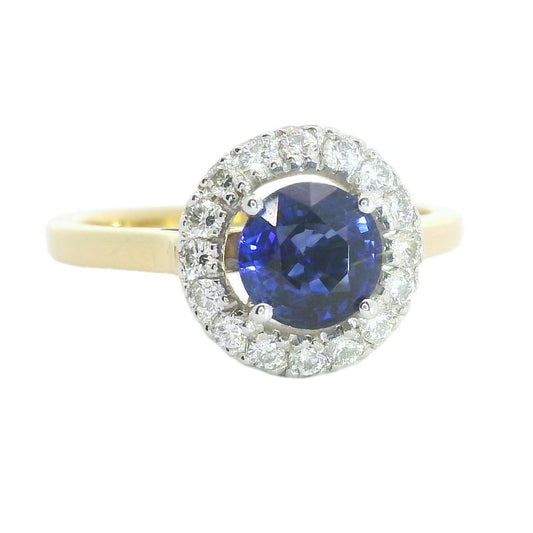 18ct Yellow Gold Sapphire & Diamond Round 1.34ct Cluster Ring