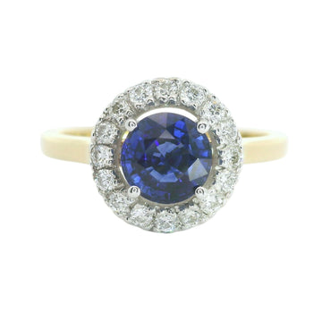 18ct Yellow Gold Sapphire & Diamond Round 1.34ct Cluster Ring