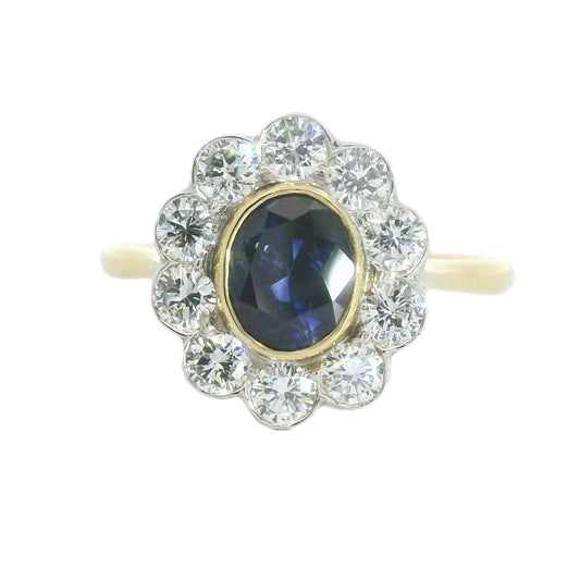 18ct Yellow Gold Sapphire & Diamond Oval 2.04ct Cluster Ring