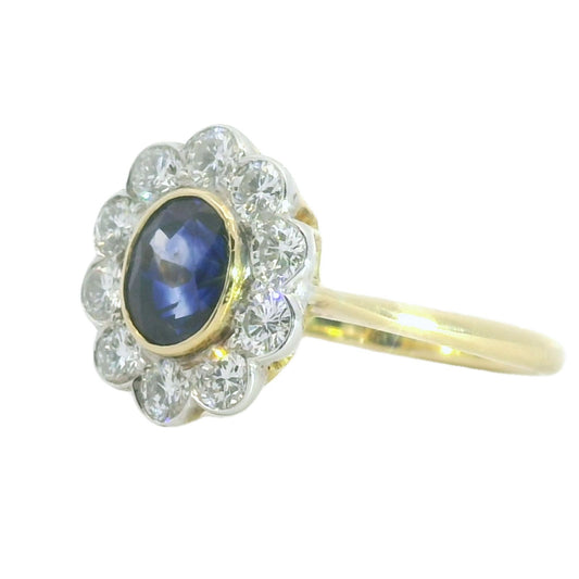 18ct Yellow Gold Sapphire & Diamond Oval 2.04ct Cluster Ring