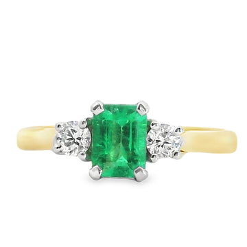 18ct Yellow Gold Emerald & Diamond Trilogy Ring