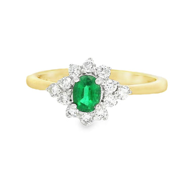 18ct Yellow Gold Emerald & Diamond Cluster Ring