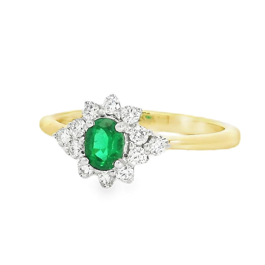 18ct Yellow Gold Emerald & Diamond Cluster Ring