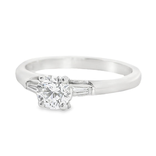 Platinum Round & Baguette Cut Diamond Ring