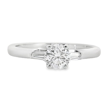 Platinum Round & Baguette Cut Diamond Ring