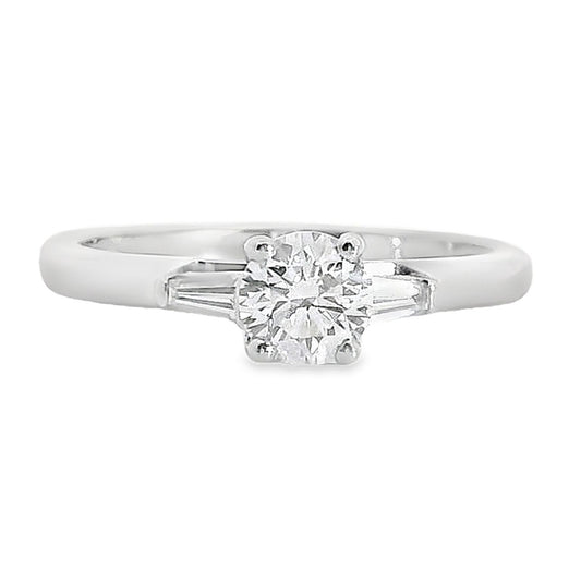 Platinum Round & Baguette Cut Diamond Ring