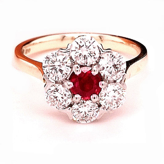 18ct Yellow Gold Ruby & Diamond Round 1.92ct Cluster Ring