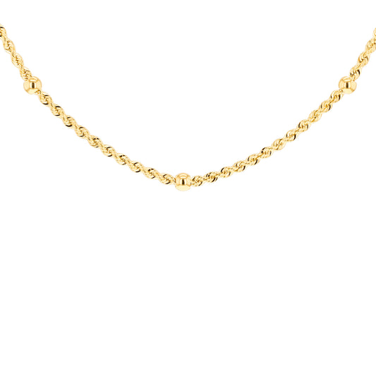 9ct Yellow Gold Rope Chain Ball Station 18In