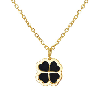 9ct Yellow Gold Onyx Clover Necklace