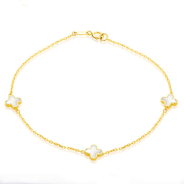 9ct Yellow Gold Mother of Pearl Clover Bracelet