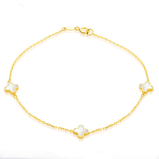 9ct Yellow Gold Mother of Pearl Clover Bracelet