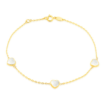 9ct Yellow Gold Mother of Pearl Heart Station Bracelet