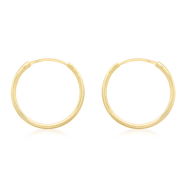 9ct Yellow Gold 15mm Plain Hoop Earrings