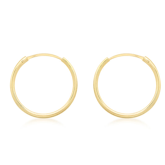 9ct Yellow Gold 15mm Plain Hoop Earrings