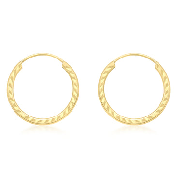 9ct Yellow Gold 15mm Diamond Cut Hoop Earrings