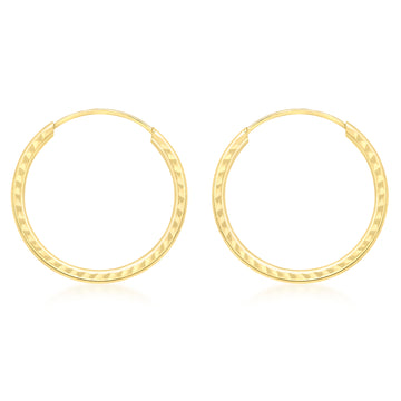 9ct Yellow Gold 18mm Diamond Cut Sleeper Hoop Earrings