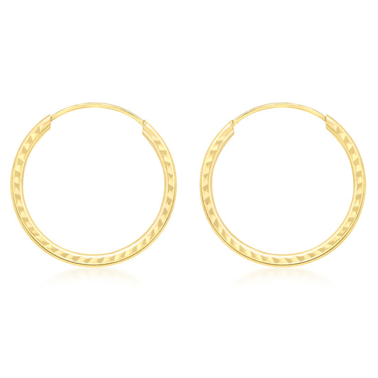 9ct Yellow Gold 18mm Diamond Cut Sleeper Hoop Earrings