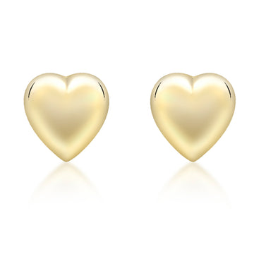 9ct Yellow Gold Puff Heart Stud Earrings