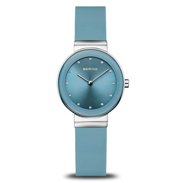 Bering Ladies Classic Artic Blue Dial Silicone Strap Watch 10129-708