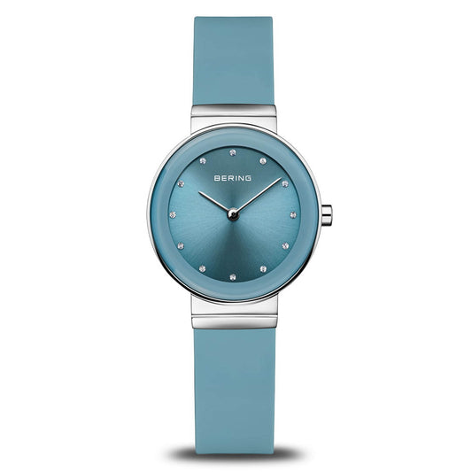 Bering Ladies Classic Artic Blue Dial Silicone Strap Watch 10129-708