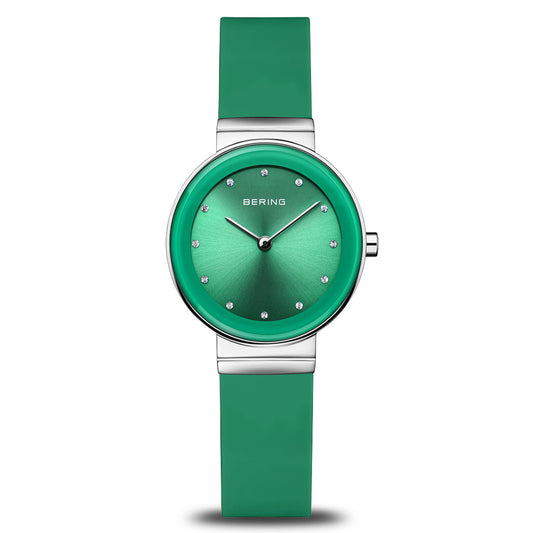 Bering Ladies Slim Classic Green Silicone Quartz Watch 10129-808