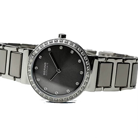 Bering Ladies Round Grey Ceramic Quartz Watch 10729-703