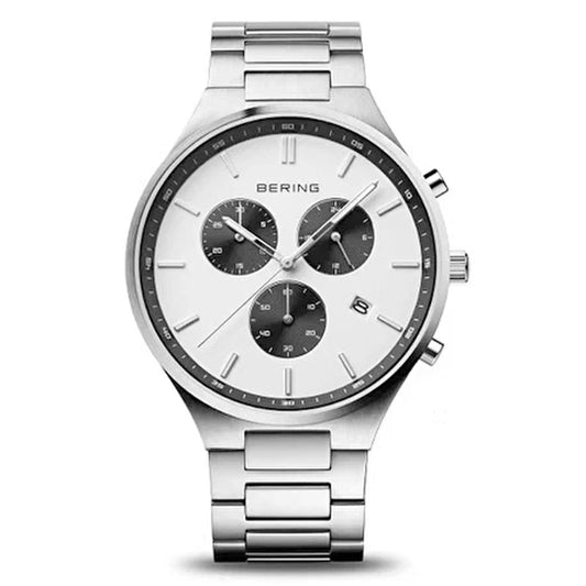 Bering Gents Titanium Chronograph White Dial Quartz Watch 11743-704