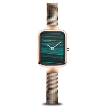 Bering Ladies Rose Gold Malachite Dial Quartz Watch 14520-368
