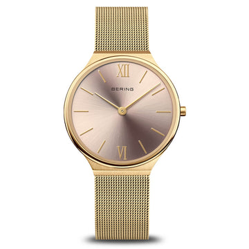 Bering Ladies Gold Tone Ultra Slim Pink Dial Quartz Watch 18434-336