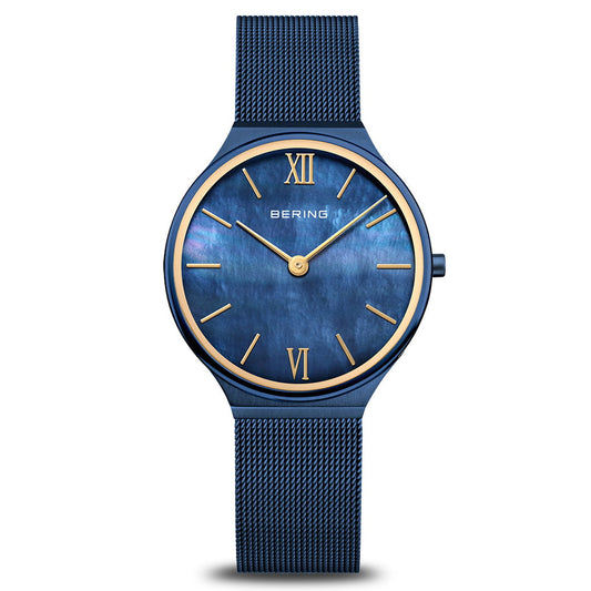 Bering Ladies Ultra Slim Blue/Gold Quartz Watch 18434-397