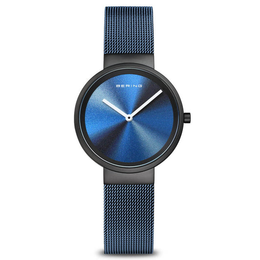 Bering Ladies Classic Mat Black Blue Dial Quartz Watch 19031-327