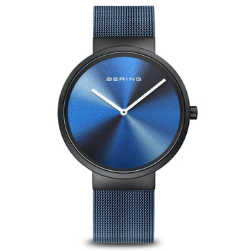 Bering Gents Matt Black Blue Dial Quartz Watch 19039-327