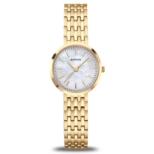 Bering Ladies Gold Tone Classic Mother Of Pearl Dial Quartz Watch 19126-734