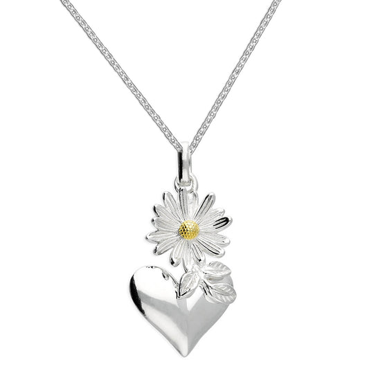 Sterling Silver & Gold Plated Daisy Heart Pendant