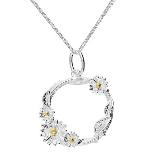 Sterling Silver & Gold Plated Daisy & Vine Circle Pendant