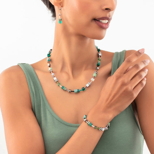 Coeur De Lion GeoCUBE Iconic Silver-Green Earrings 2838/20-0500