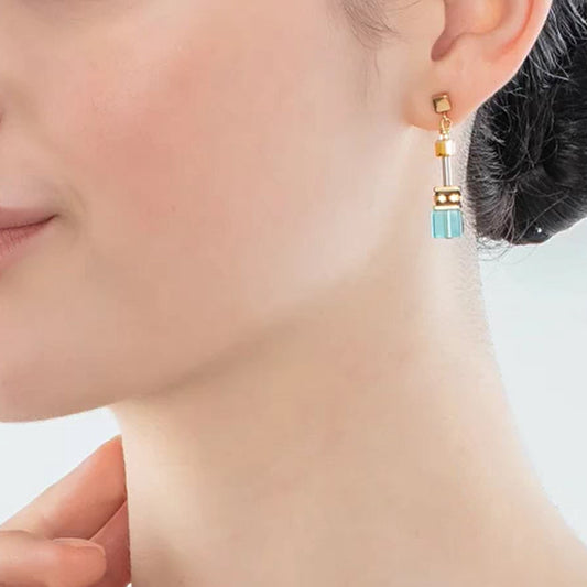 Coeur De Lion GeoCUBE Iconic Gold Turquoise Earrings 2838/21-0616