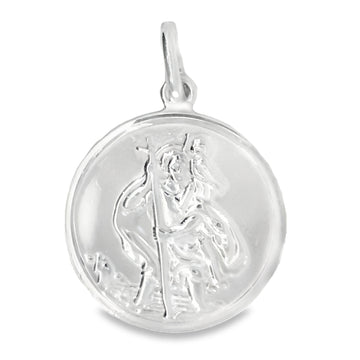 Silver 17mm Plain Polished Round St Christopher Pendant